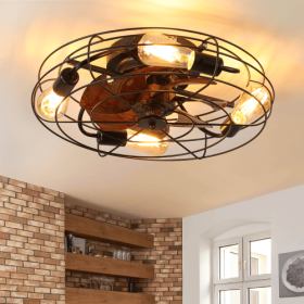 Cage Ceiling Fan With Light, 20 Inch Farmhouse Low Profile Ceiling Fan Light With Remote Control