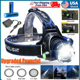 LED Headlamp Rechargeable Head Torch Zoom Headlight Super Bright Flashlight 3 Modes Work Light