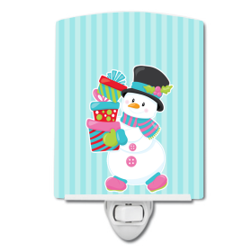 Christmas Snowman and Stripes  C Styles Ceramic Night Light