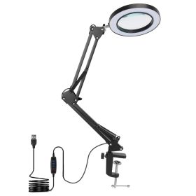 1Pack 2 In 1 LED Magnifier Desk Lamp 8x Magnifying Glass With Light Swing Arm Desk Table Light USB Reading Lamp With Clamp Stand 10 Brightness 3 Modes