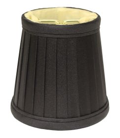Cloth & Wire Side Pleat Chandelier Lampshade with Flame Clip (Set of 6), Black Color Natural Fabric Lampshade for Table Lamps, 3" Top x 4" Bottom x 4"