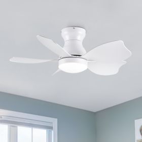 30 Inch Modern Floral Art Matte White Indoor LED Flush Mount  Small Ceiling Fan With Light and  Remote Control