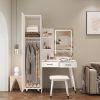 Makeup Vanity Table and Slim Armoire Wardrobe Set, Dressing Table with LED Mirror and Power Outlets and 2 Drawers, Tall Bedroom Closet with Hanging Ro