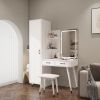 Makeup Vanity Table and Slim Armoire Wardrobe Set, Dressing Table with LED Mirror and Power Outlets and 2 Drawers, Tall Bedroom Closet with Hanging Ro