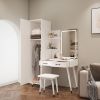 Makeup Vanity Table and Slim Armoire Wardrobe Set, Dressing Table with LED Mirror and Power Outlets and 2 Drawers, Tall Bedroom Closet with Hanging Ro