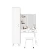 Makeup Vanity Table and Slim Armoire Wardrobe Set, Dressing Table with LED Mirror and Power Outlets and 2 Drawers, Tall Bedroom Closet with Hanging Ro