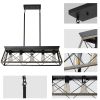 5-Light Farmhouse Chandeliers for Dining Room, Metal Rustic Pendant Island Light Fixture, Modern Rectangular Island Lights for Kitchen, Living Room Bl