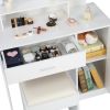 FCH Large Vanity Set with 10 LED Bulbs, Makeup Table with Cushioned Stool, 3 Storage Shelves 1 Drawer 1 Cabinet, Dressing Table Dresser Desk for Women