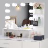 FCH Large Vanity Set with 10 LED Bulbs, Makeup Table with Cushioned Stool, 3 Storage Shelves 1 Drawer 1 Cabinet, Dressing Table Dresser Desk for Women