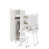 Makeup Vanity Table and Slim Armoire Wardrobe Set, Dressing Table with LED Mirror and Power Outlets and 2 Drawers, Tall Bedroom Closet with Hanging Ro