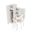 Makeup Vanity Table and Slim Armoire Wardrobe Set, Dressing Table with LED Mirror and Power Outlets and 2 Drawers, Tall Bedroom Closet with Hanging Ro