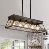 5-Light Farmhouse Chandeliers for Dining Room, Metal Rustic Pendant Island Light Fixture, Modern Rectangular Island Lights for Kitchen, Living Room Bl