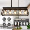 5-Light Farmhouse Chandeliers for Dining Room, Metal Rustic Pendant Island Light Fixture, Modern Rectangular Island Lights for Kitchen, Living Room Bl