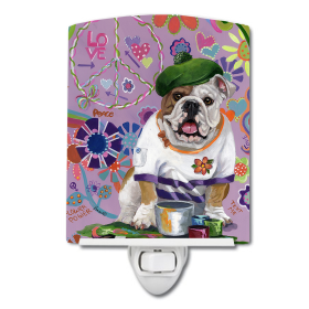 E Styles Ceramic Night Light (Color: English Bulldog Flower Power, size: 4 x 6)