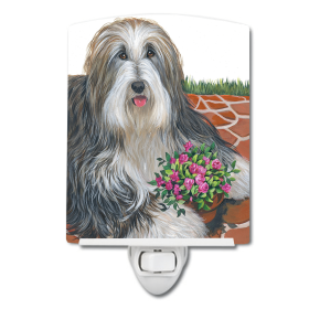 B Styles Ceramic Night Light (Color: Bearded Collie Pot of Roses, size: 4 x 6)