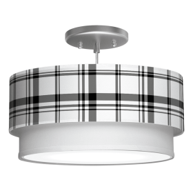 HOLLYWOOD TIERED DRUM PENDANT (Color: Modern Plaid in Black, size: 16")