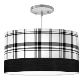 BIG SUR DRUM PENDANT LIGHT (Color: Plaid in Black, size: 16" Diameter Shade)