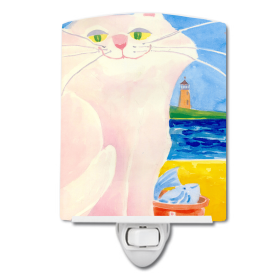B Styles Ceramic Night Light (Color: Big white Cat at the b, size: 4 x 6)