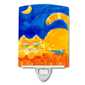 B Styles Ceramic Night Light (Color: Big orange Tabby cat on the fence, size: 4 x 6)