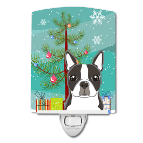Christmas Tree and Dog Ceramic Night Light (Color: Boston Terrier, size: 4 x 6)