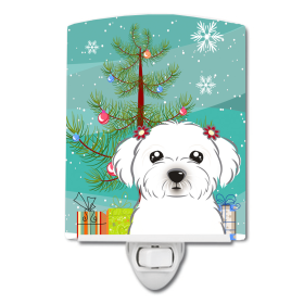 Christmas Tree and Dog Ceramic Night Light (Color: Maltese, size: 4 x 6)