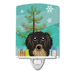Christmas Tree and Dog Ceramic Night Light (Color: Dachshund - Longhair - Black and Tan, size: 4 x 6)