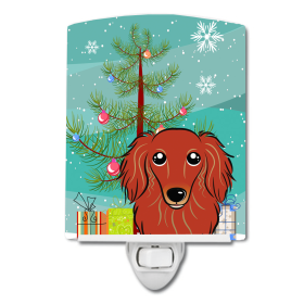 Christmas Tree and Dog Ceramic Night Light (Color: Dachshund - Longhair - Red, size: 4 x 6)
