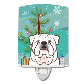 Christmas Tree and Dog Ceramic Night Light (Color: English Bulldog - White, size: 4 x 6)