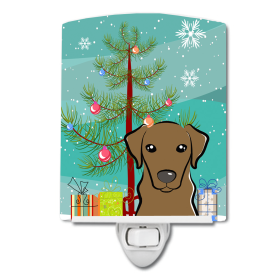 Christmas Tree and Dog Ceramic Night Light (Color: Labrador Retriever - Chocolate, size: 4 x 6)