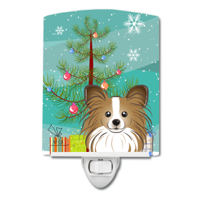Christmas Tree and Dog Ceramic Night Light (Color: Papillon, size: 4 x 6)