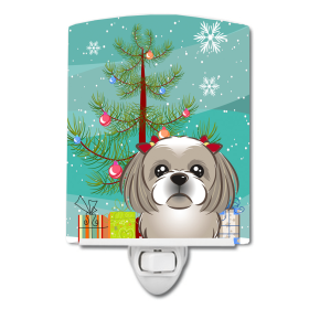 Christmas Tree and Dog Ceramic Night Light (Color: Shih Tzu - Silver, size: 4 x 6)