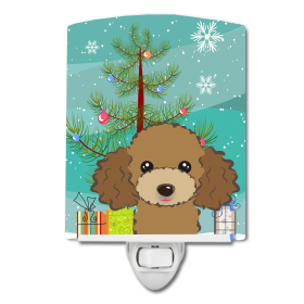 Christmas Tree and Dog Ceramic Night Light (Color: Poodle - Chocolate, size: 4 x 6)