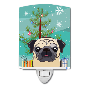 Christmas Tree and Dog Ceramic Night Light (Color: Pug - Fawn, size: 4 x 6)