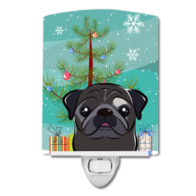 Christmas Tree and Dog Ceramic Night Light (Color: Pug - Black, size: 4 x 6)
