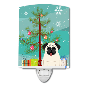 Christmas Tree and Dog Ceramic Night Light (Color: Pug - Cream, size: 4 x 6)