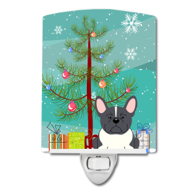 Christmas Tree and Dog Ceramic Night Light (Color: French Bulldog - Black and White, size: 4 x 6)