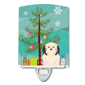 Christmas Tree and Dog Ceramic Night Light (Color: Lowchen, size: 4 x 6)