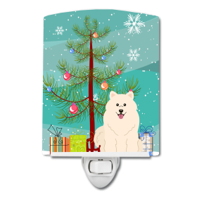 Christmas Tree and Dog Ceramic Night Light (Color: Samoyed, size: 4 x 6)