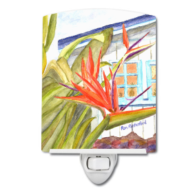 F Styles Ceramic Night Light (Color: Flowers and Trees/Flower - Bird of Paradise, size: 4 x 6)