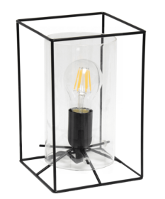 Lalia Home Framed Table Lamp with Cylinder Glass Shade (Color: Black/Clear, size: small)