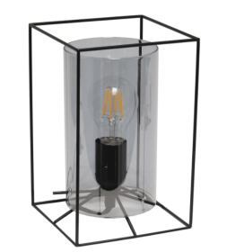 Lalia Home Framed Table Lamp with Cylinder Glass Shade (Color: Black/Smoke, size: small)