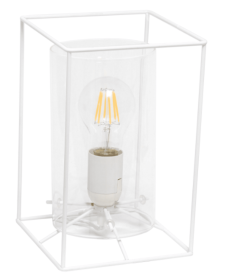 Lalia Home Framed Table Lamp with Cylinder Glass Shade (Color: White/Clear, size: small)