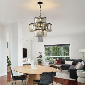 Black Luxury Crystal Chandelier Modern Chandeliers Lights Fixture Hanging Pendant Light Fixture for Dining Room Bedroom Living Room Dia 19.7 Inch-Blac (Color: as Pic)